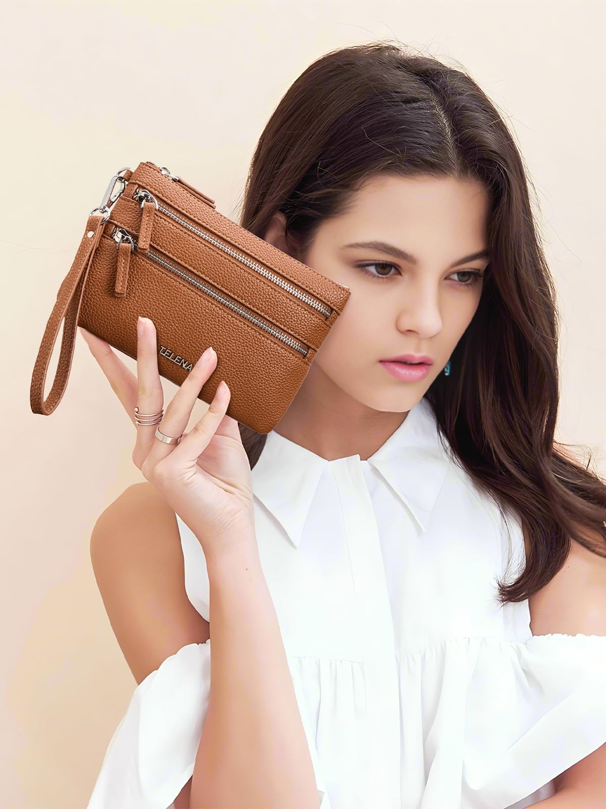 Telena RFID Blocking Leather Wristlet Wallet for Women - Slim Clutch Purse with Card Holder | Perfect for Everyday Use, Travel & Night Out