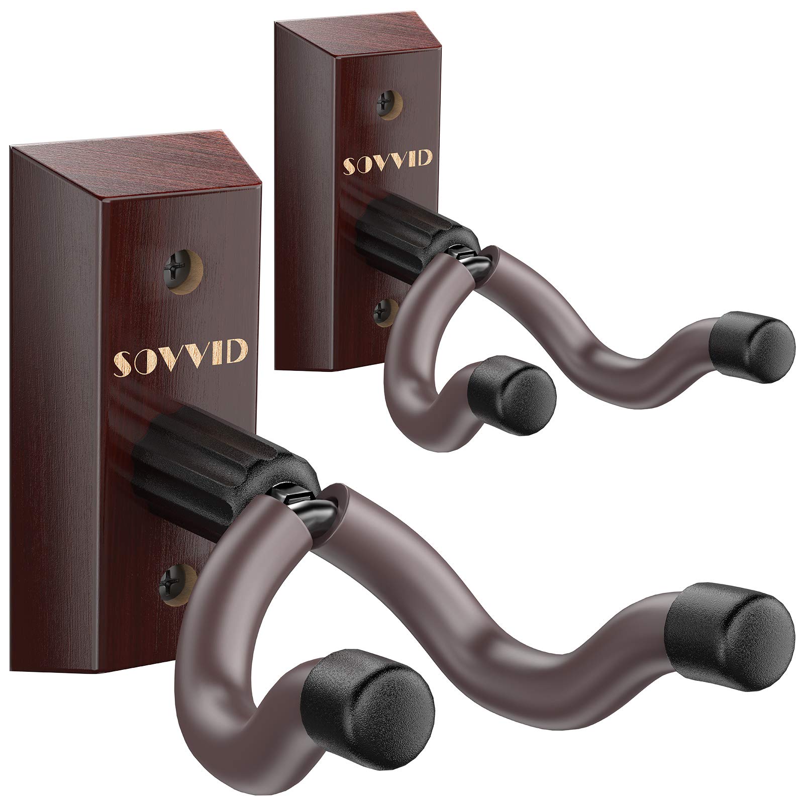 2 Pack Wooden Guitar Wall Hangers with Screws - Rotatable Hook for Electric, Acoustic, Bass Guitars, Mandolin, Ukulele & Banjo - Perfect for Home, Studio & Stage Use