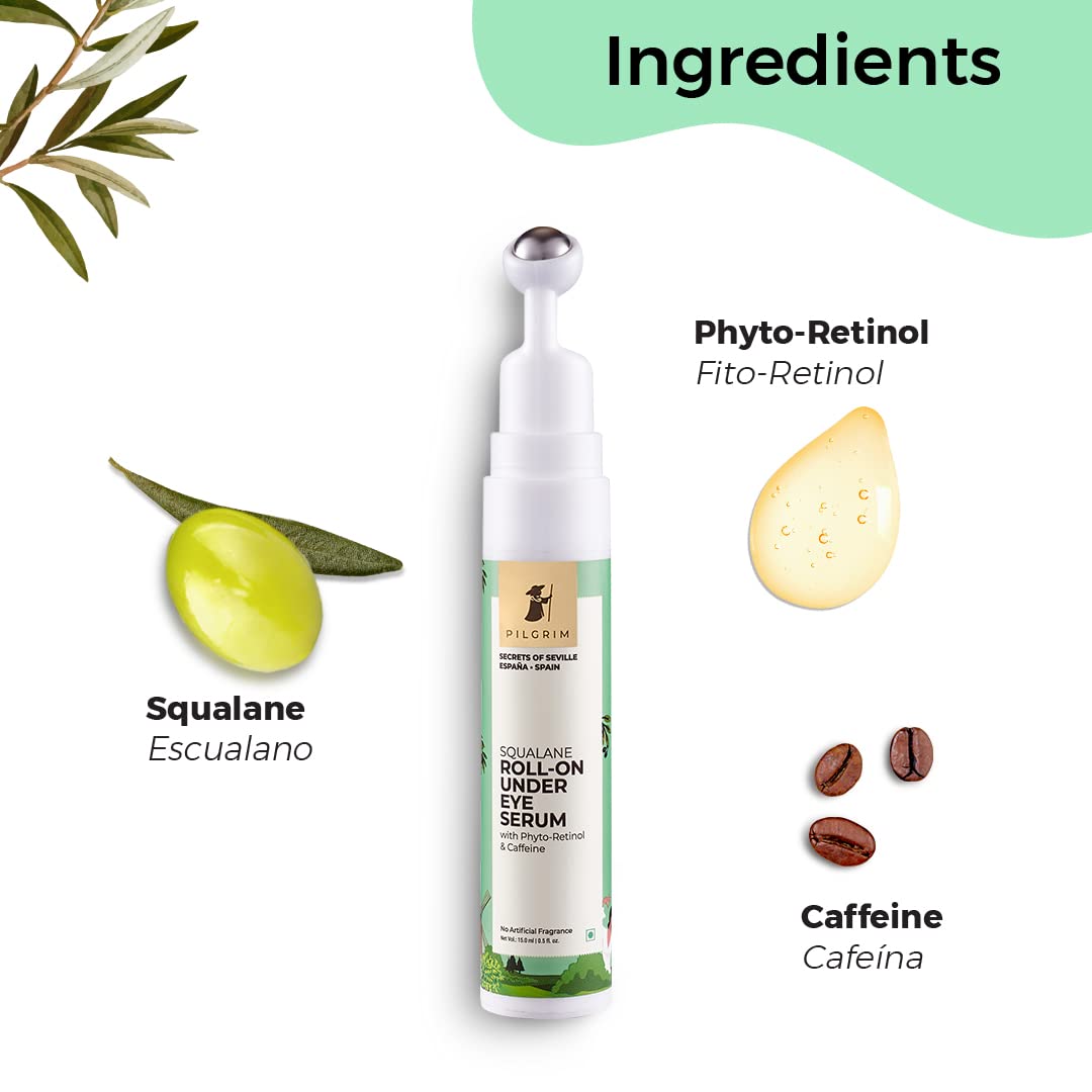 Pilgrim Squalane Night Skincare Set - Foaming Face Wash with Brush (120ml), Roll-on Under Eye Serum (15ml), Glow Sleeping Mask (50g) | Hydrating Facial Kit for Men & Women | Perfect for Nighttime Routine & Travel Skincare | Free Jute Bag Included
