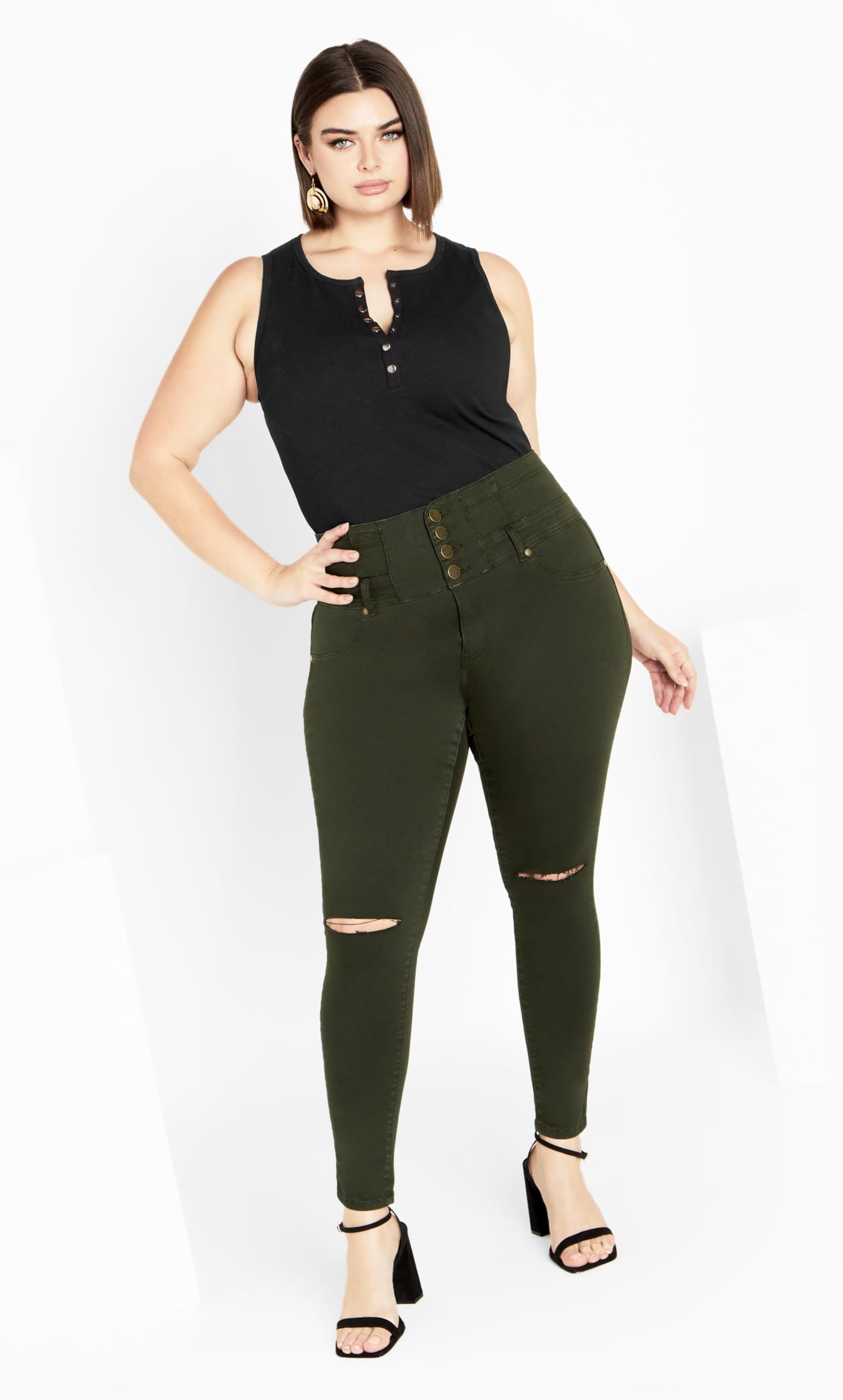 Plus Size Women's Asha High-Waisted Corset Jeans with Side Slit - Stretchy Denim Pants for Curvy Figures | Perfect for Date Night, Clubbing & Casual Outfits