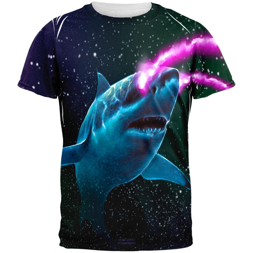 Galaxy Great White Shark Laser Beams Men's Graphic T-Shirt - Cool Sci-Fi Animal Print Tee for Casual Wear, Gifts & Shark Lovers