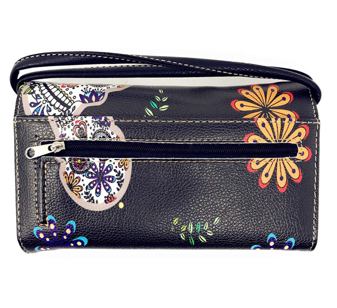 Texas West Large Sugar Skull Day of the Dead Backpack - Women's Gothic Biker Purse & Wallet Set with Concealed Carry (Black) | Perfect for Travel, Motorcycle Rides & Halloween Celebrations