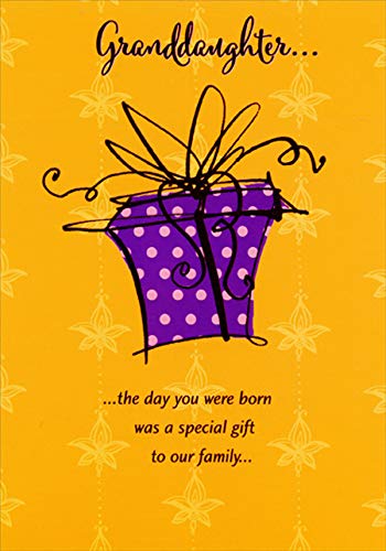 Designer Greetings Purple Birthday Card with Pink Polka Dots & Black Bow for Granddaughter - Perfect for Granddaughter's Birthday, Graduation & Special Occasions