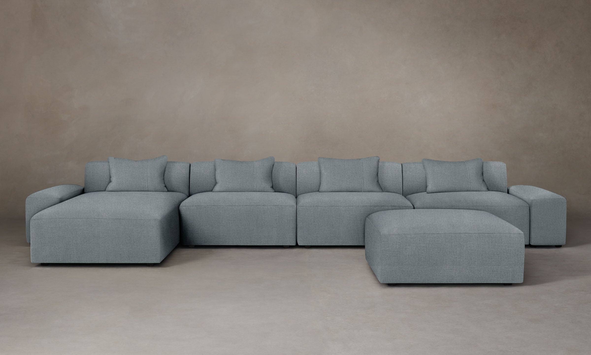 Breuer Modular Sectional Sofa with Performance Mélange Weave Fabric in Aegean Blue - Perfect for Living Room, Lounge & Family Gatherings