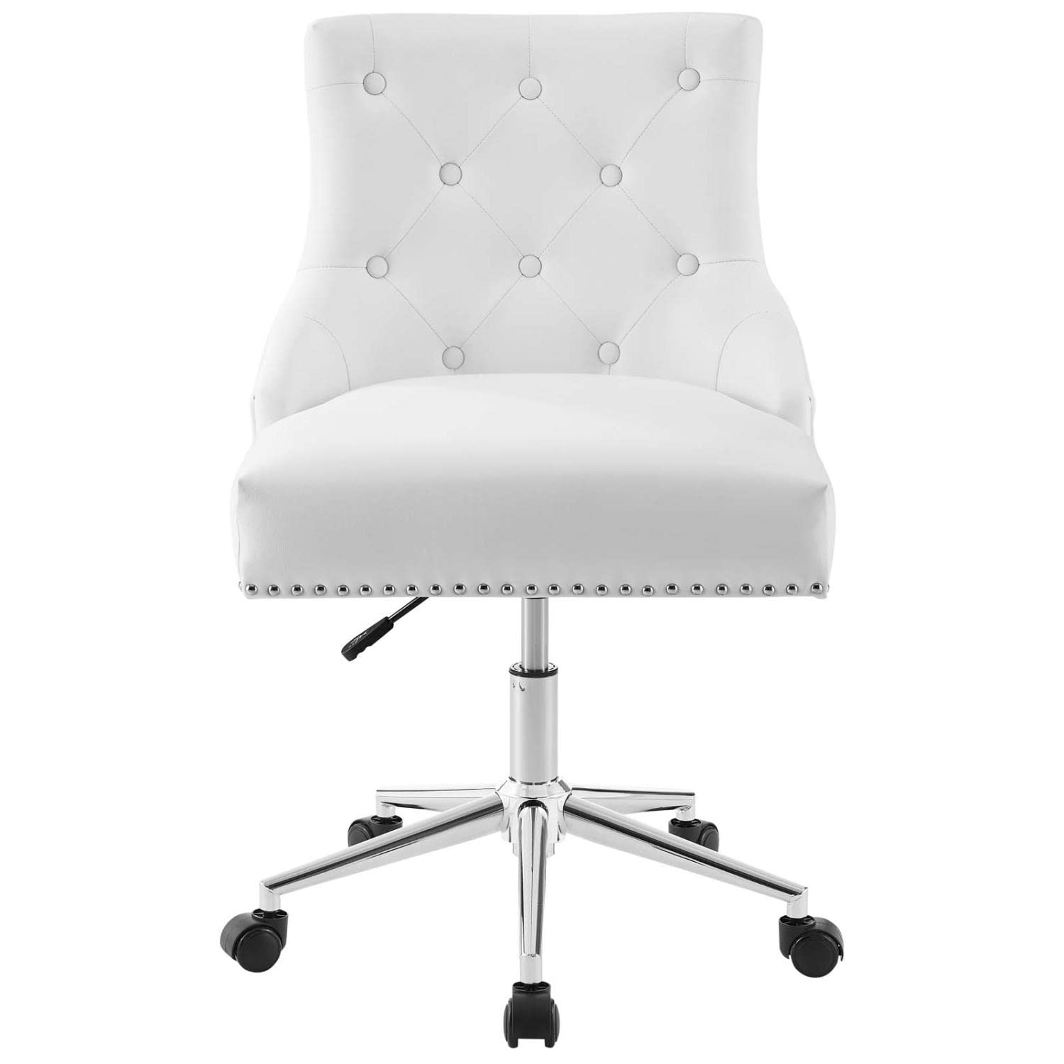 Modway Regent Tufted Button Faux Leather Swivel Office Chair with Nailhead Trim - White Ergonomic Desk Chair for Home Office, Gaming & Conference Room