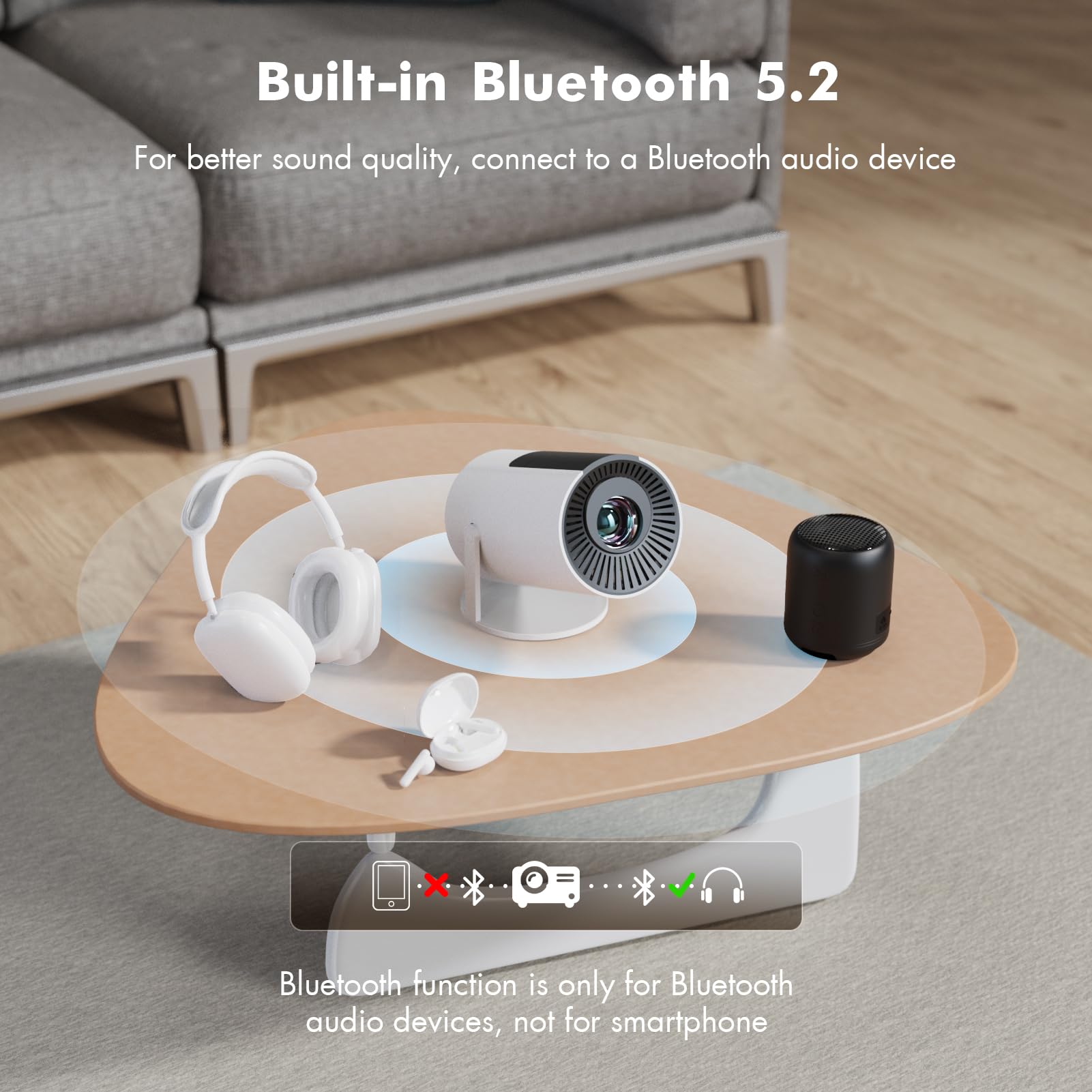 Tecaki Mini Portable Projector - Netflix Licensed 1080P/4K Support, AI Auto Keystone, WIFI6 & Bluetooth 5.2, 180° Rotatable for Home Theater & Outdoor Movies | Perfect for Camping, Backyard Nights & Bedroom Entertainment