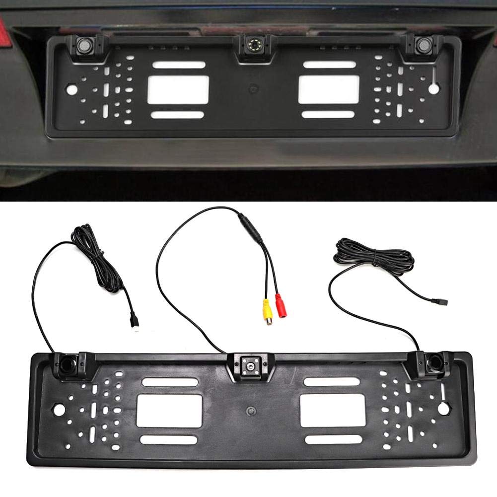 Tbest ABS European License Plate Frame with 12-LED Backup Camera & Parking Sensor - Universal Car Accessories for Safe Reversing & Parking | Ideal for Night Driving, Tight Parking & Rear Visibility