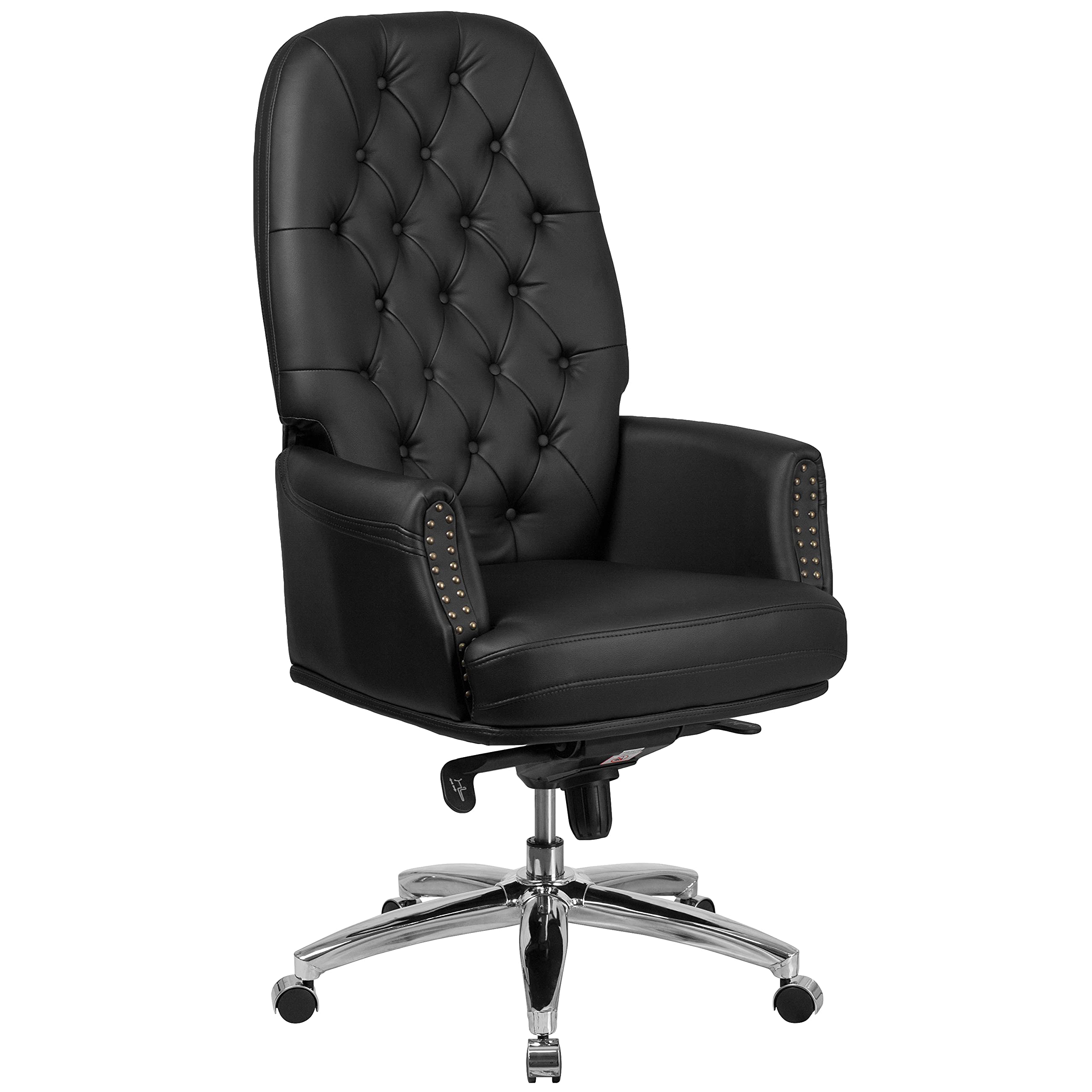 Premium High Back Ergonomic Office Chair - Black Genuine Leather with Lumbar Support & Adjustable Features for Home & Executive Workspaces - Ideal for Long Hours of Comfortable Sitting & Productivity