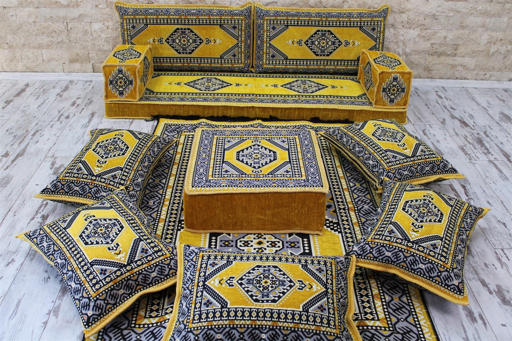 Arabic Style Majlis Floor Seating Sofa - Traditional Arabian Mattress Loveseat for Living Room Decor | Moroccan Diwan & Jalsa Bench Cushions | Perfect for Ramadan Gatherings, Oriental Sitting & Outdoor Patio Furniture