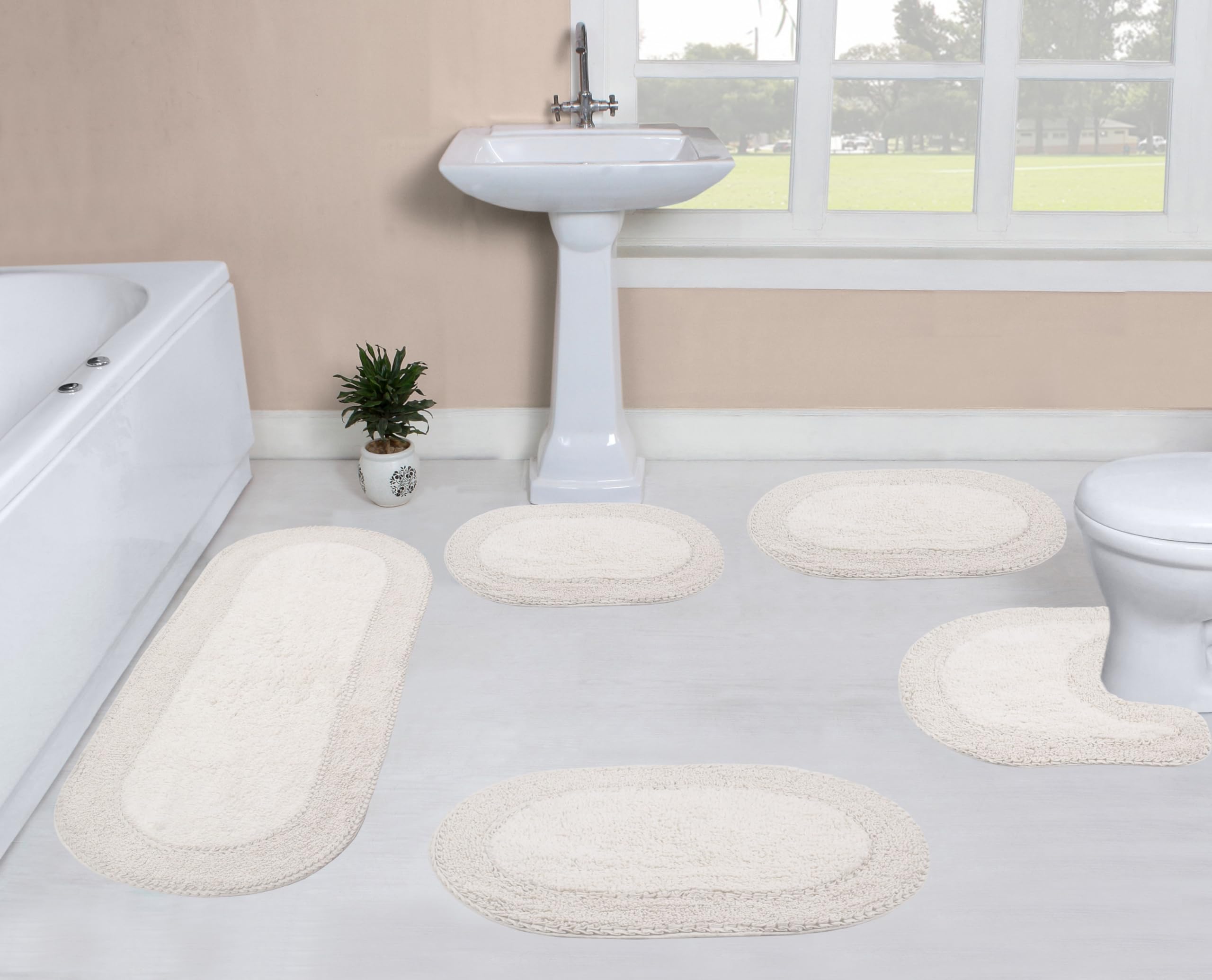 Premium 100% Cotton Double Ruffle Bathroom Rug Set - Ultra Soft & Absorbent Non-Slip Bath Mat, Washable Kitchen & Bath Floor Mat (24