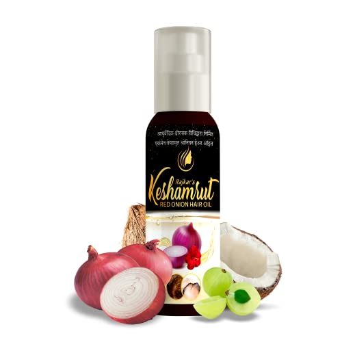 KeshAmrut Red Onion Ayurvedic Hair Oil for Hair Growth & Hair Fall Control - Enriched with Bhringaraja, Brahmi, Amalaki, Methi, Nimba & Manjistha - 100% Organic, No LLP or Mineral Oils - Promotes Thicker, Healthier Hair - Perfect for Daily Hair Care & Scalp Nourishment