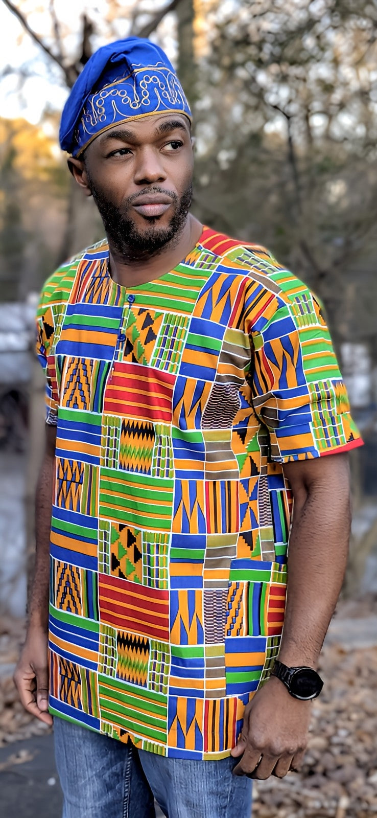 Authentic African Print Dashiki Shirt for Men | Kente Cloth Traditional Tunic | DP4075M | Perfect for Cultural Events, Weddings & Afrocentric Fashion