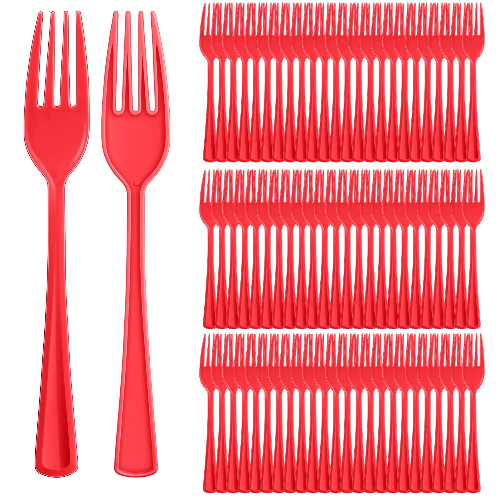 Roshtia 100 Pcs Heavy Duty Colored Plastic Forks - 7.3 Inch Disposable Cutlery Utensils for Parties, Weddings, Picnics & BBQs - Durable Eco-Friendly Plasticware for Birthday Celebrations, Outdoor Events & Daily Use (Red) - Perfect for Color-Themed Decorations & Catering Services