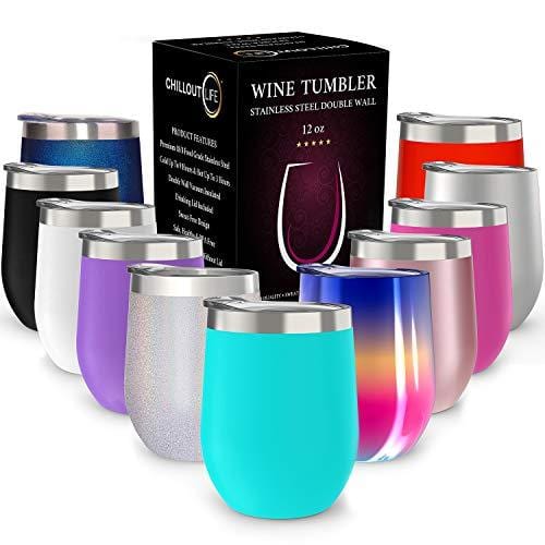 CHILLOUT LIFE 12 oz Stainless Steel Tumbler with Lid & Gift Box - Double Wall Vacuum Insulated Wine Cup for Coffee, Cocktails, Ice Cream - Sweat-Free Powder Coated Travel Mug - Perfect for Office, Travel, Picnics & Outdoor Activities