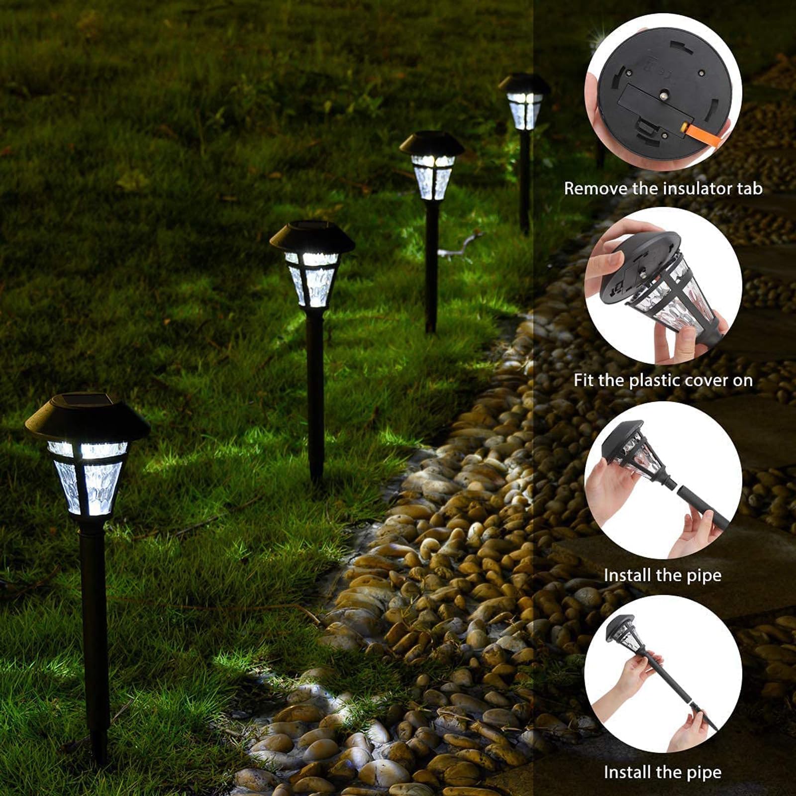12 Pack Solar Pathway Lights Outdoor Waterproof - LED Landscape Lighting Auto On/Off Dusk to Dawn - Cold White Solar Garden Lights for Walkway, Sidewalk, Lawn, Patio, Yard - Perfect for Garden Decor, Driveway Lighting & Backyard Illumination