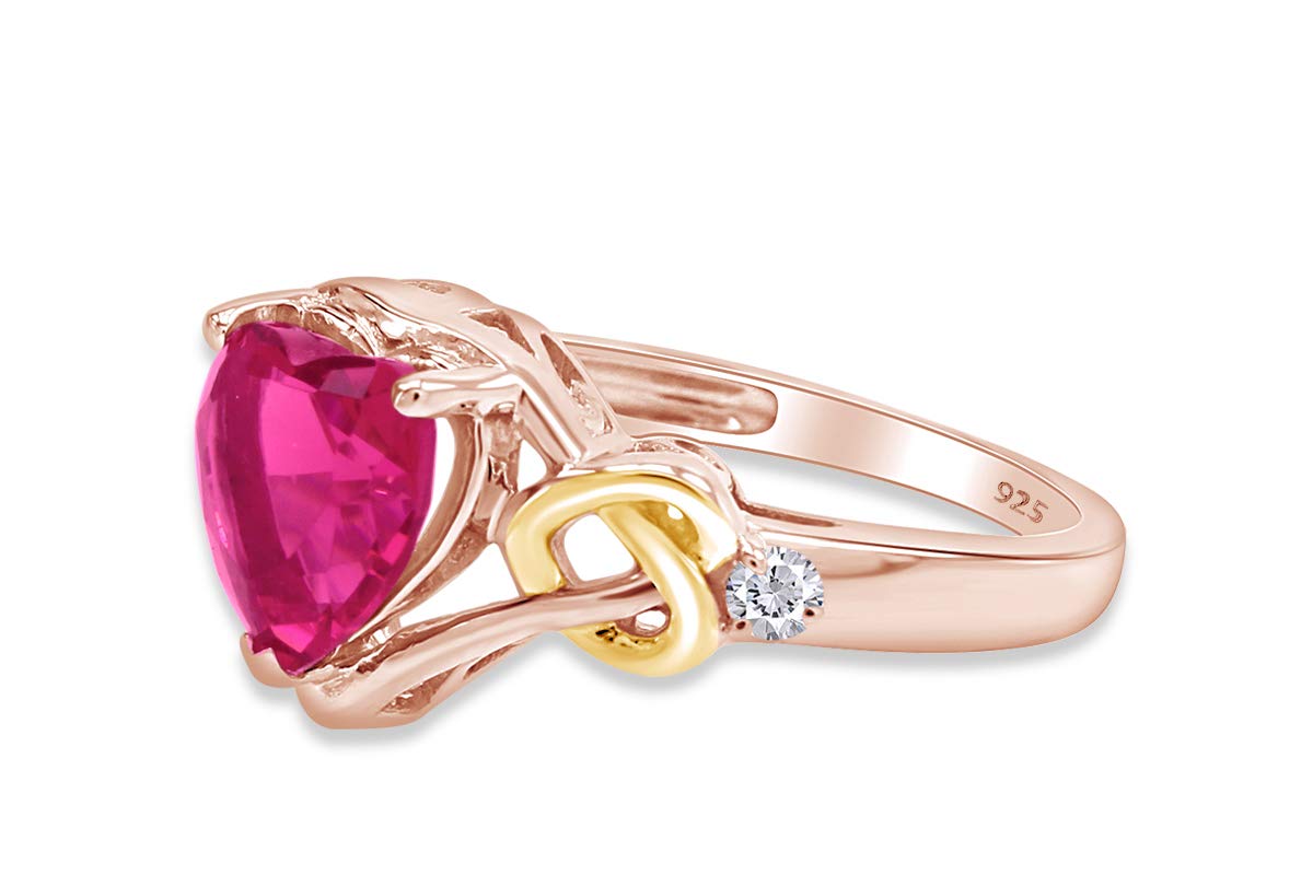 AFFY Sterling Silver & 14K Gold Plated Diamond & Heart Ruby Ring (1.88 CTTW) - Elegant Gift for Valentine's Day, Anniversary & Special Occasions