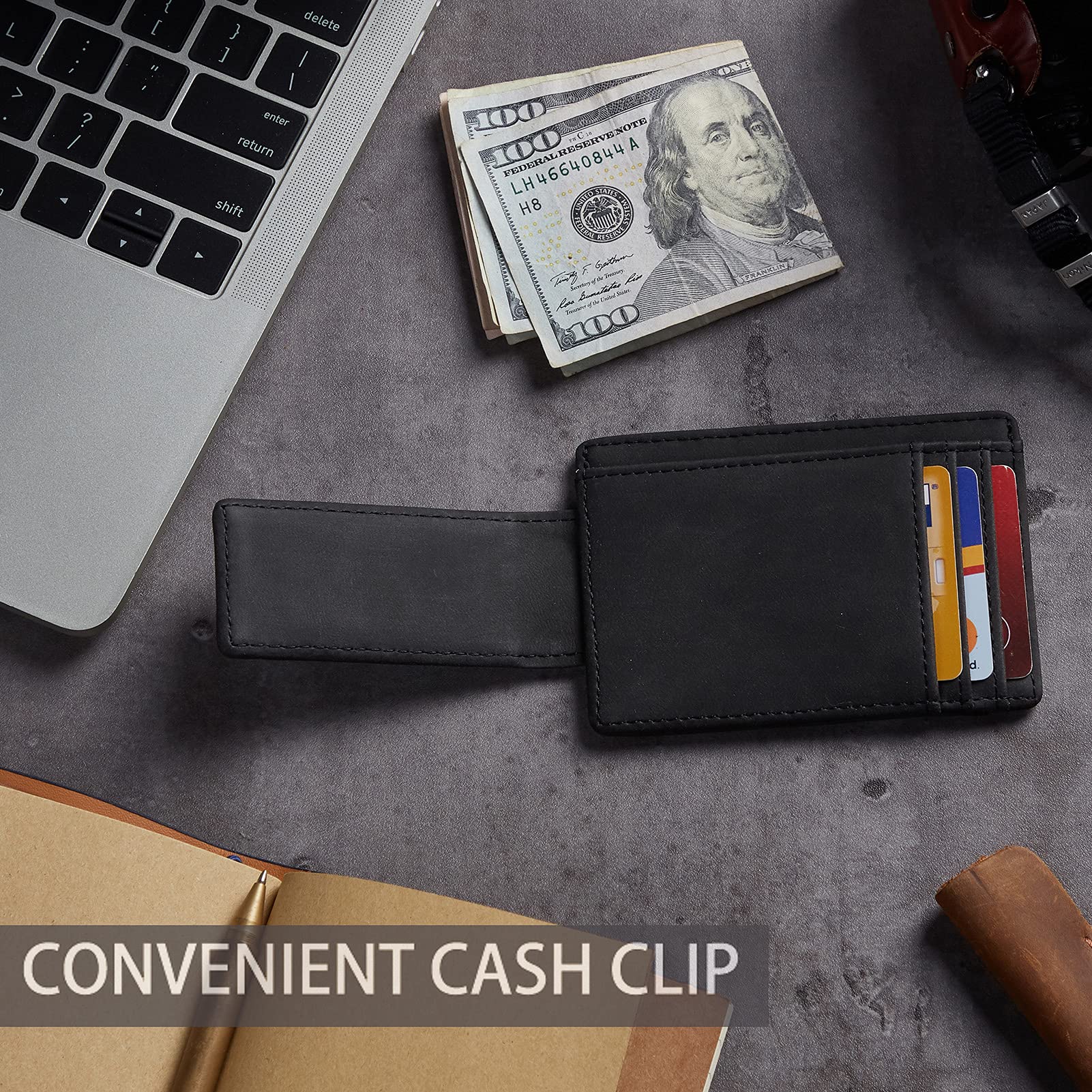 Slim Minimalist Leather Wallet for Men - RFID Blocking Magnetic Money Clip Credit Card Holder - Holds Cash & Cards - Perfect for Travel, Business & Everyday Use
