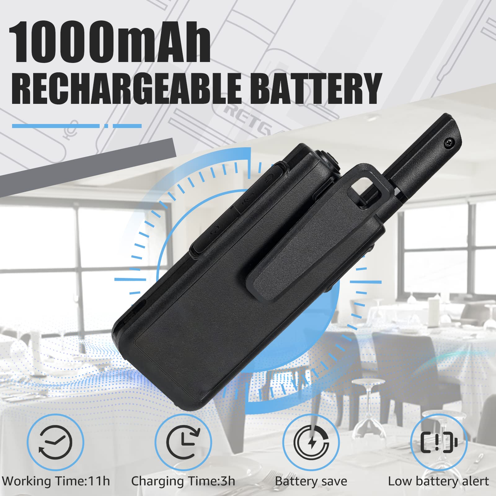 Retevis RB639P Professional Walkie Talkies for Adults - 4 Pack Wireless Two Way Radios with Earpieces, VOX Hands Free & USB-C Charging - PMR446 Business Radios for Restaurant, Hotel, Construction, Outdoor Activities (Black)