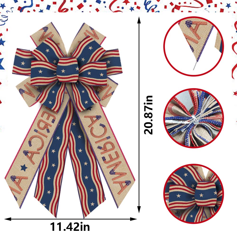 4th of July Wreath Bows - Patriotic Burlap Decor for Front Door