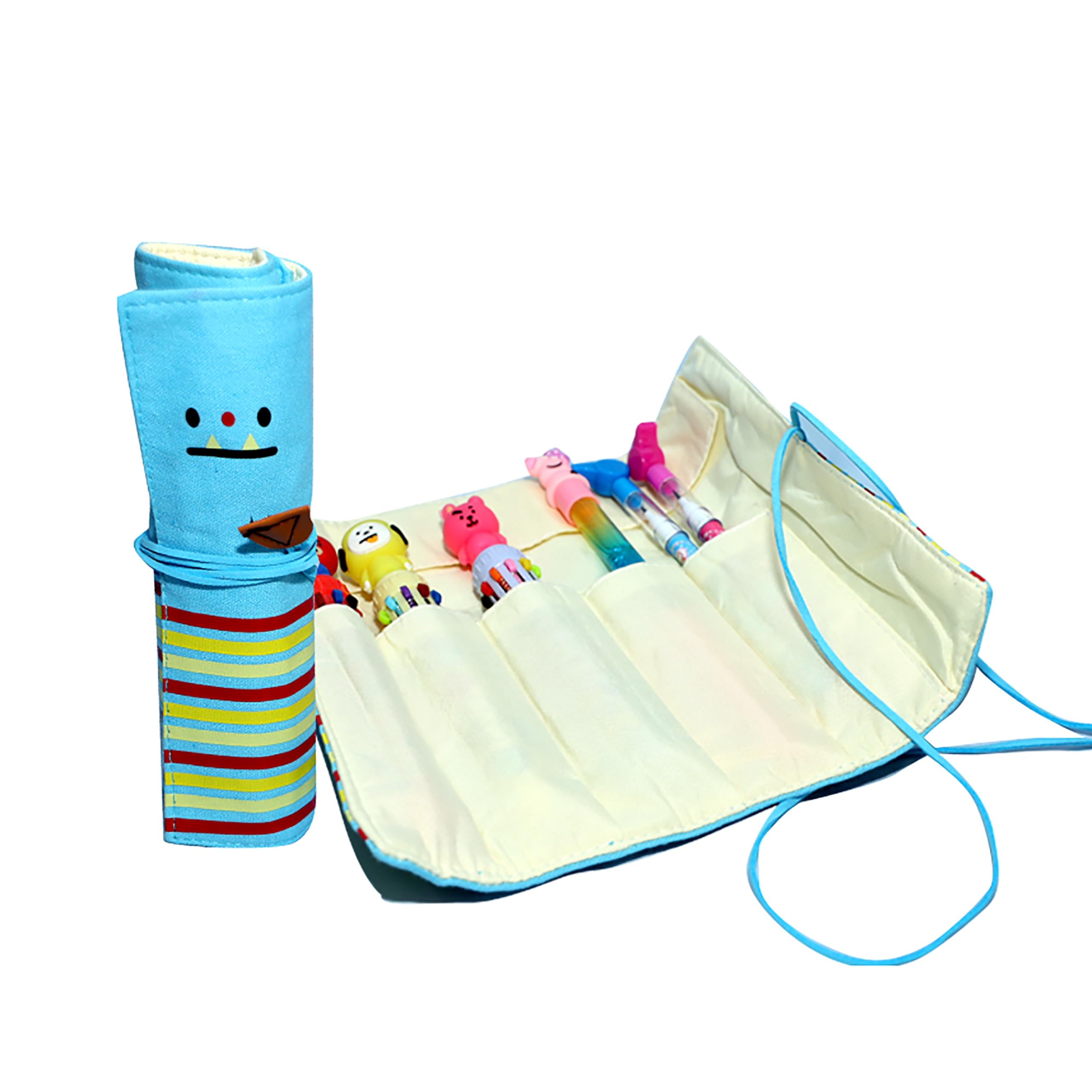 MALKIN Baby Blue Roll Geometry Box for Kids - School Pencil Case for Boys & Girls | Japanese Style Pencil Box with Math Tools | Perfect Birthday Gift for Students | Use for School, Homework & Art Projects