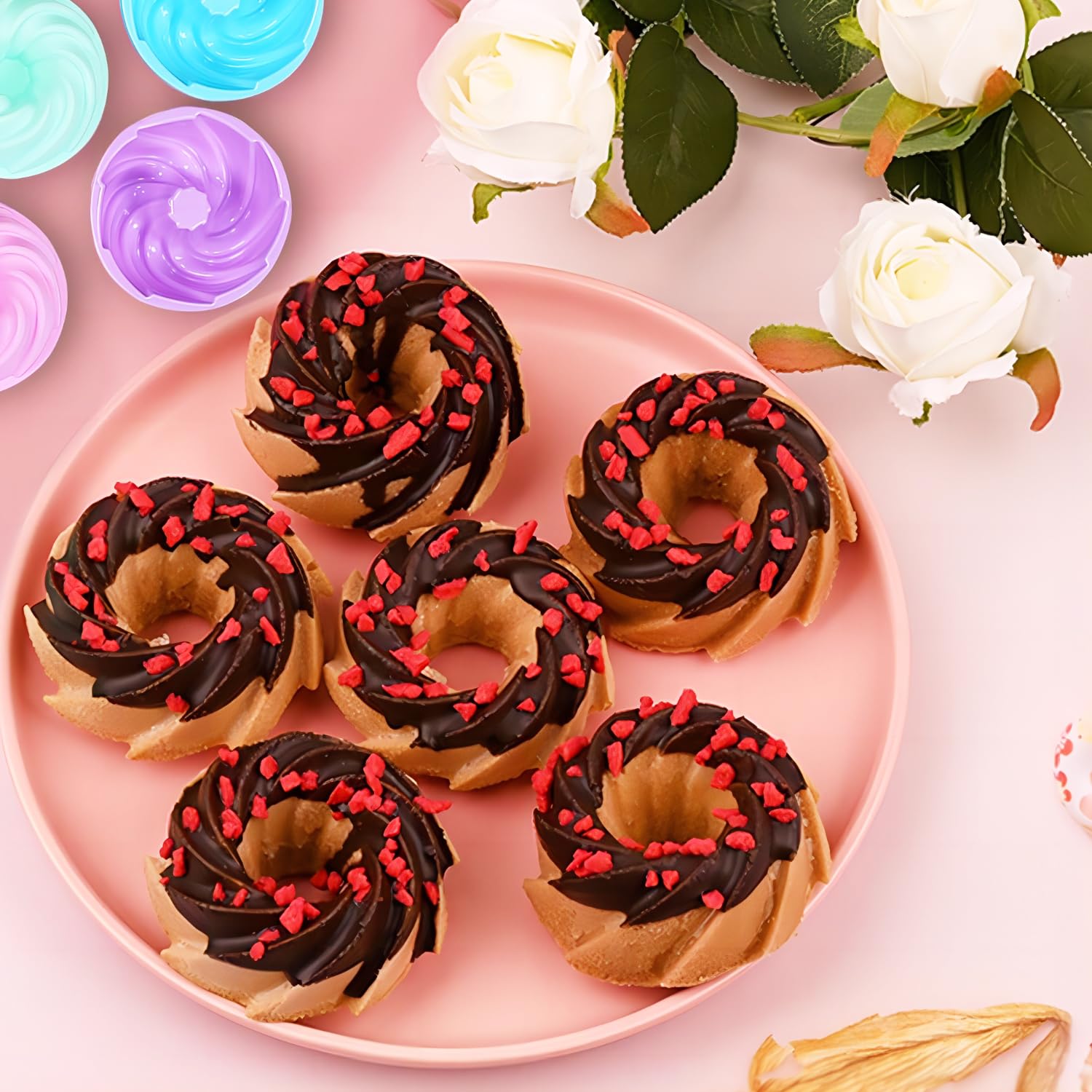MURISE 12-Piece Mini Bundt Cake Pan Set - 3.07 Inch Nonstick Silicone Baking Mold for Cupcakes, Jellies, Mini Cakes - Perfect for Holiday Baking, Birthday Parties & Dessert Making