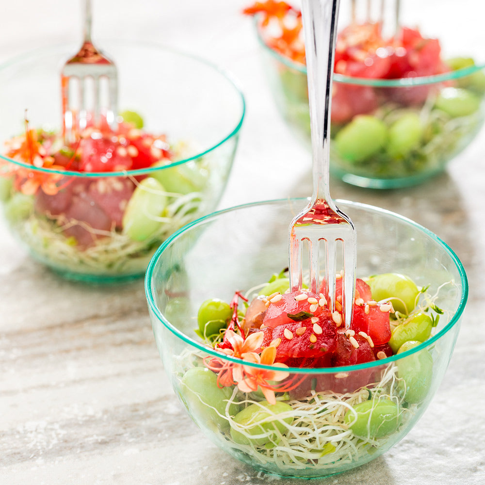 100-Pack 7 oz Clear Plastic Parfait Glasses with 100 Silver Mini Forks - Perfect for Dessert Parties, Ice Cream Sundaes & Yogurt Parfaits