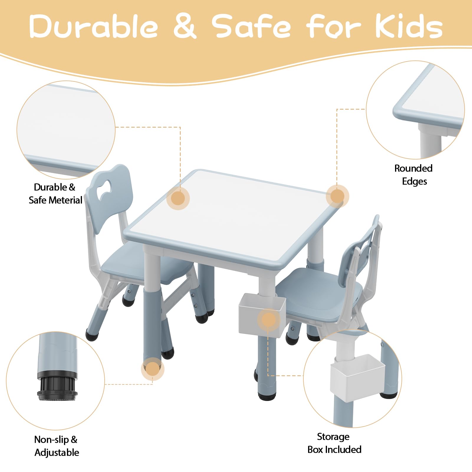 GAOMON Adjustable Kids Table and 4 Chairs Set with Graffiti Desktop - 4-in-1 Toddler Activity Table for Reading, Drawing, Playing & Eating - Perfect for Playrooms, Preschools & Daycares