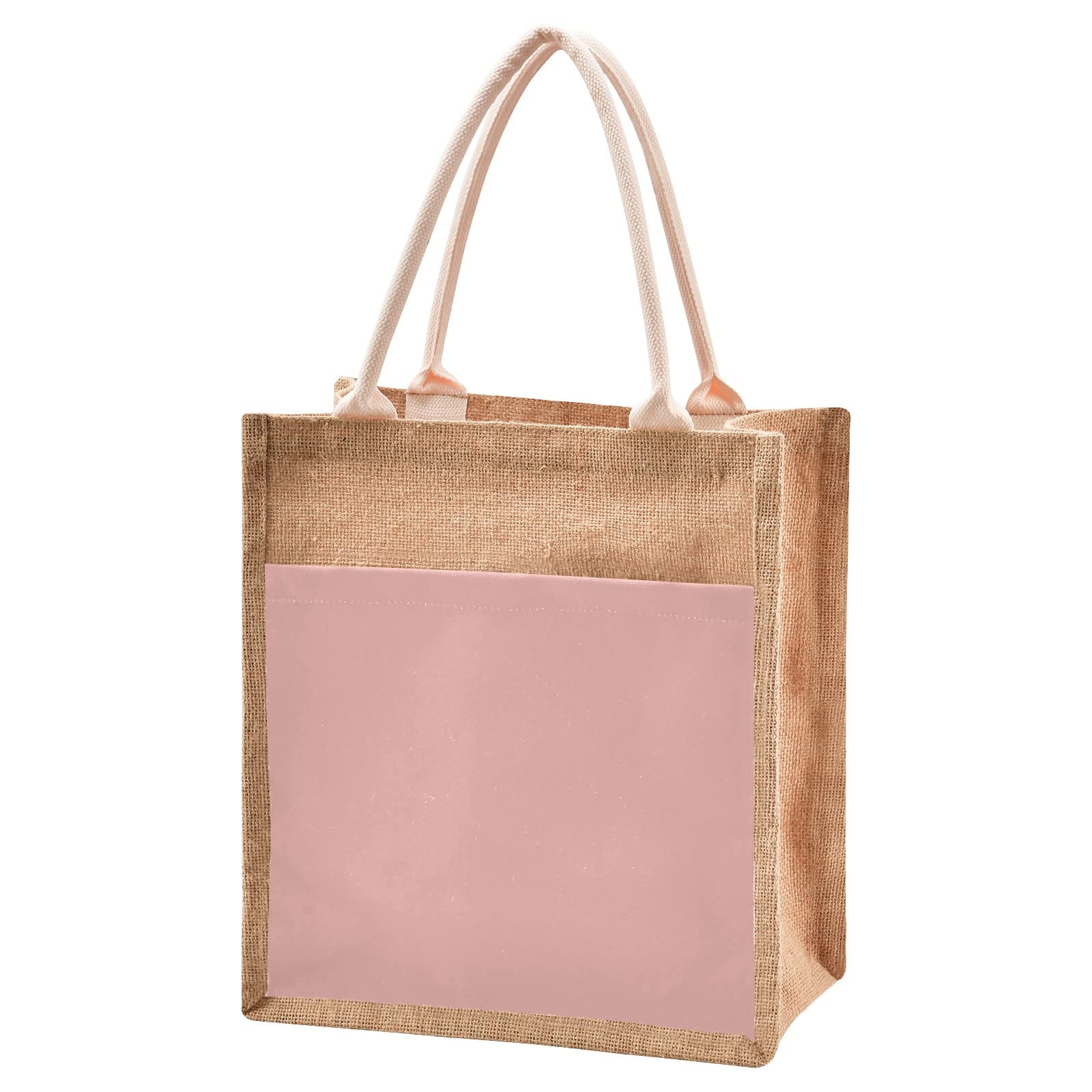 Linqin Pink Jute Tote Bag - Waterproof Burlap Straw Grocery Shopping Bag with Sturdy Handles - Eco-Friendly Reusable Bag for Beach, Travel, Market & Daily Use