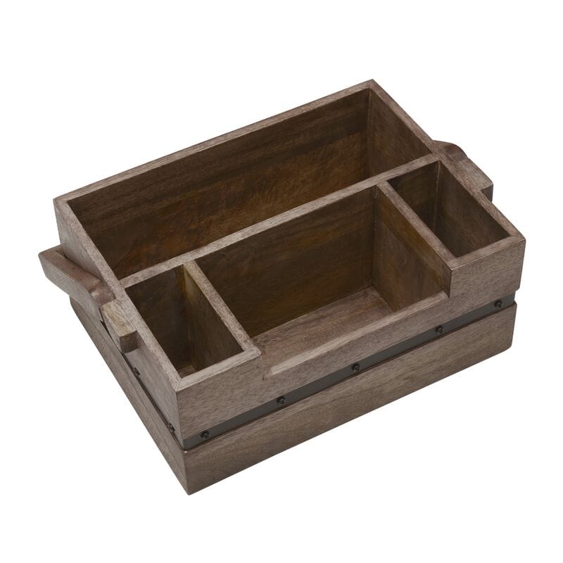 Rustic Wooden Hostess Flatware Storage Caddy - Organize Utensils, Napkins & Cutlery for Dining, Kitchen & Party Serving | Farmhouse Style Home Decor