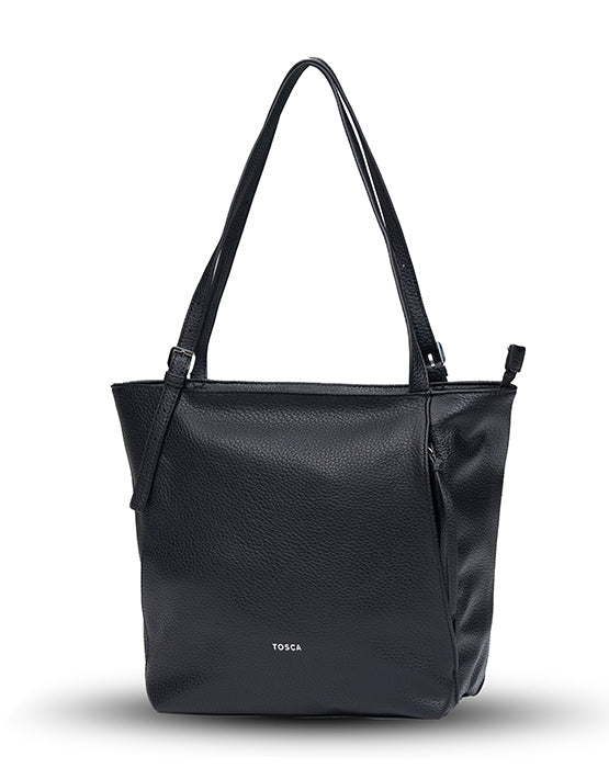 Tosca TH056 2-Strap Tote Handbag for Women - Black Leather Shoulder Bag - Perfect for Work, Travel & Everyday Use