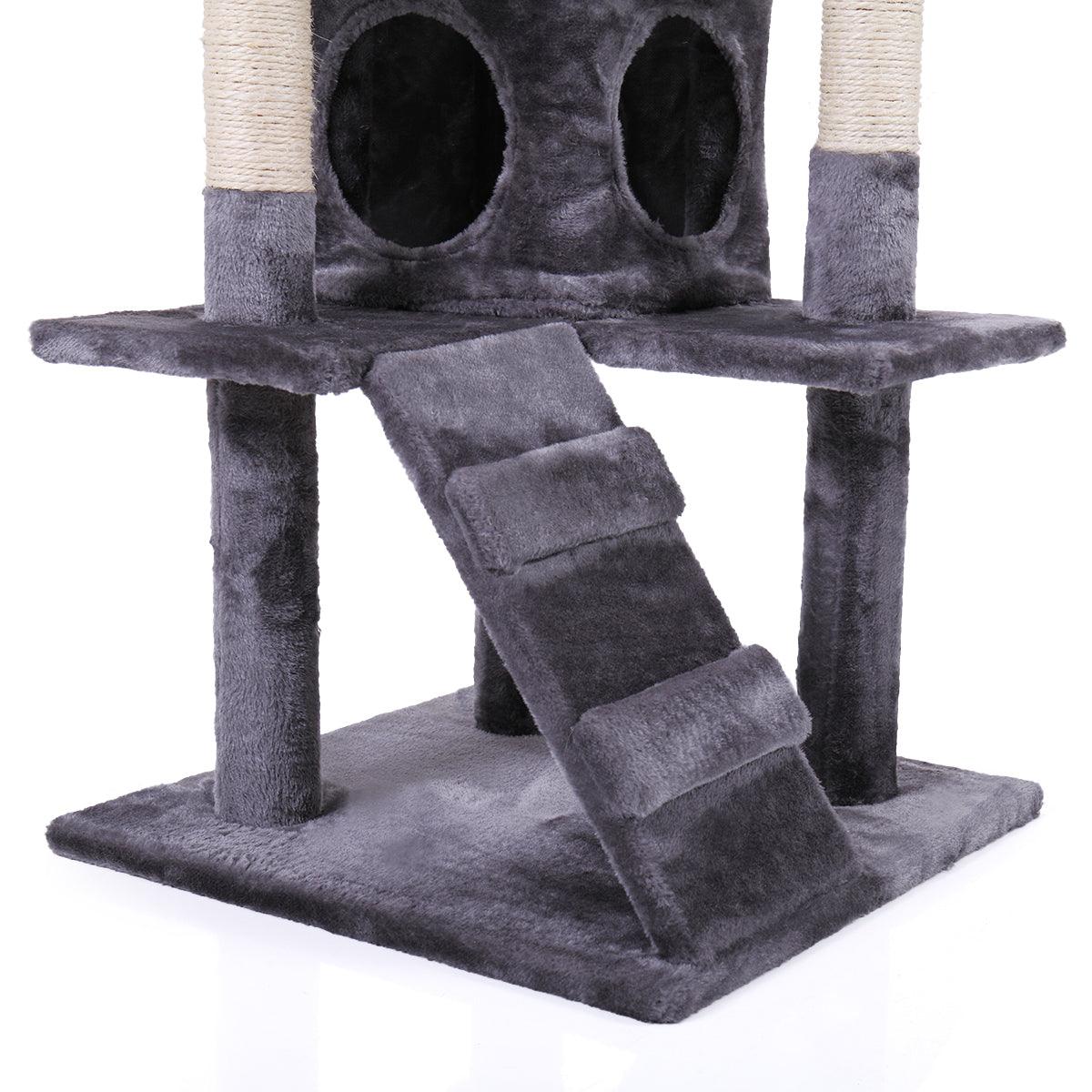 Premium Cat Tree Tower with Scratching Ball, Plush Cushion, Ladder & Condos - Multi-Level Indoor Cat Furniture for Play, Rest & Climbing (Gray) - Perfect for Small Spaces & Active Cats