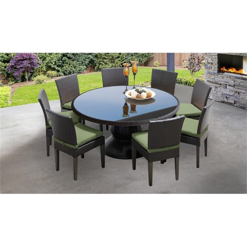 TK Classics Belle 60 Inch Outdoor Patio Dining Table Set with 8 Armless Chairs in Cilantro Green - Perfect for Garden, Backyard, Poolside & Alfresco Dining