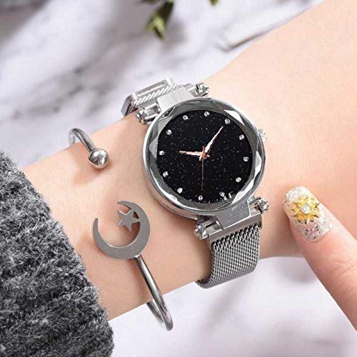 SWADESI STUFF Luxury Mesh Magnetic Buckle Quartz Analog Watch for Women - Elegant Silver Dial Fashion Timepiece | Perfect for Office, Party & Everyday Wear