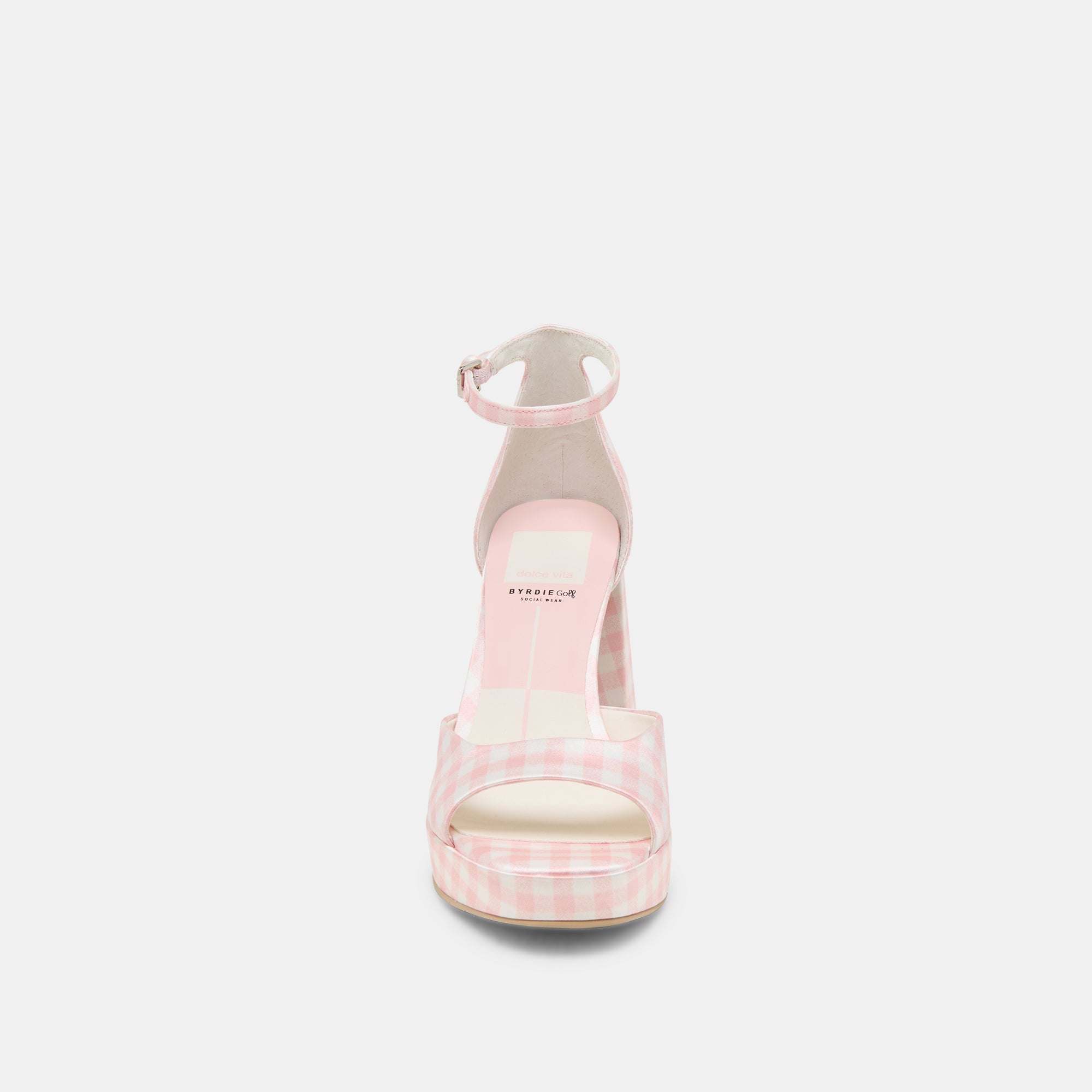 PANDRO X BYRDIE Women's Golf Heels in Pink Plaid Gingham - Comfortable & Stylish Golf Shoes for Women on the Course & Casual Wear
