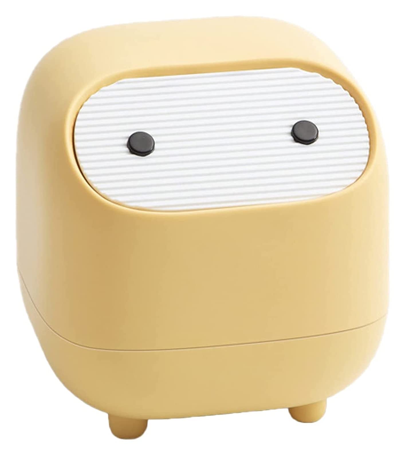 Cute Ninja Press-Type Lid Trash Can - Small Desktop Waste Bin for Kitchen, Office, Study, Dresser & Bedside - Yellow Ninja Design for Home & Office Organization