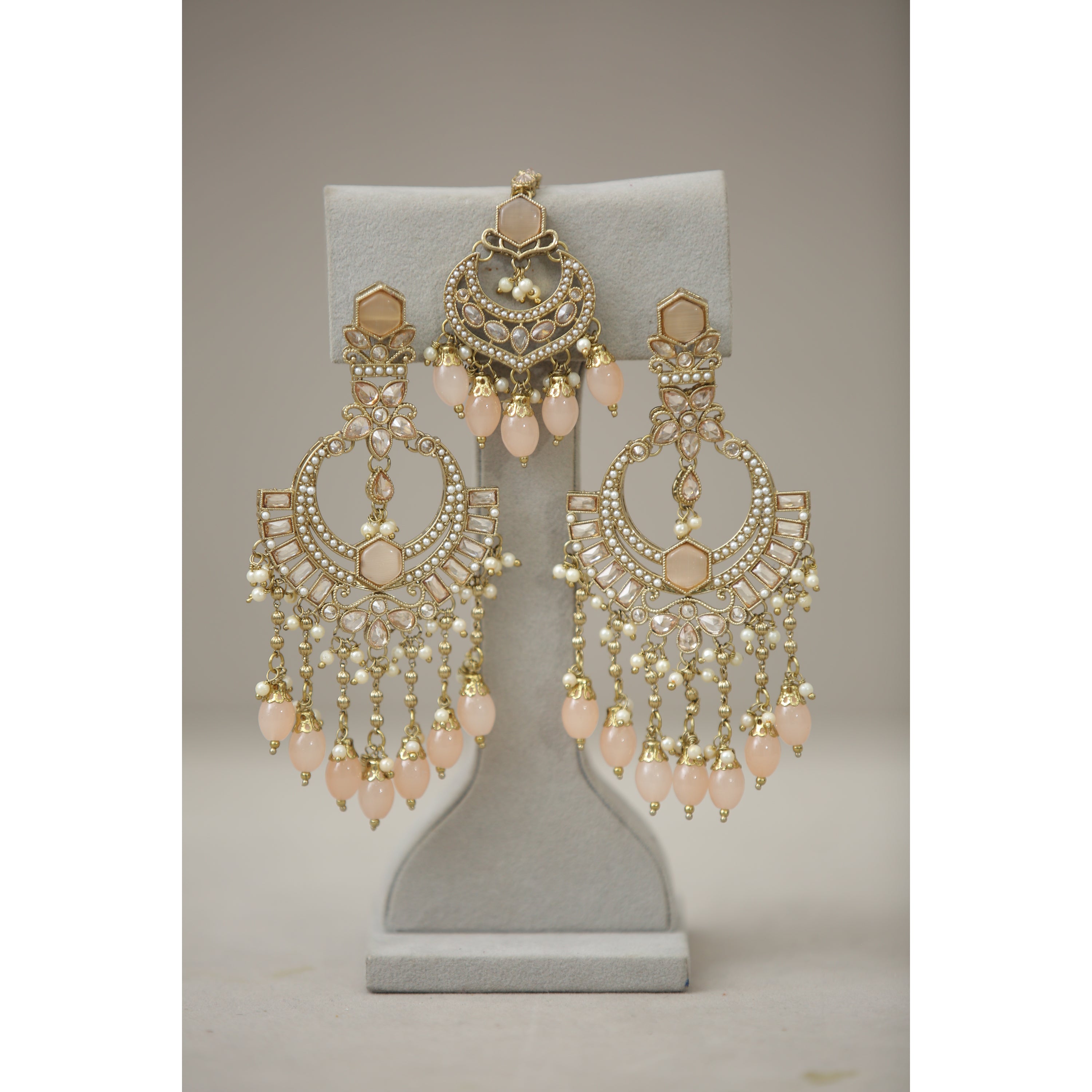 Exquisite Polki Diamond Earrings with Tikka - Traditional Indian Jewelry for Weddings, Festivals & Special Occasions