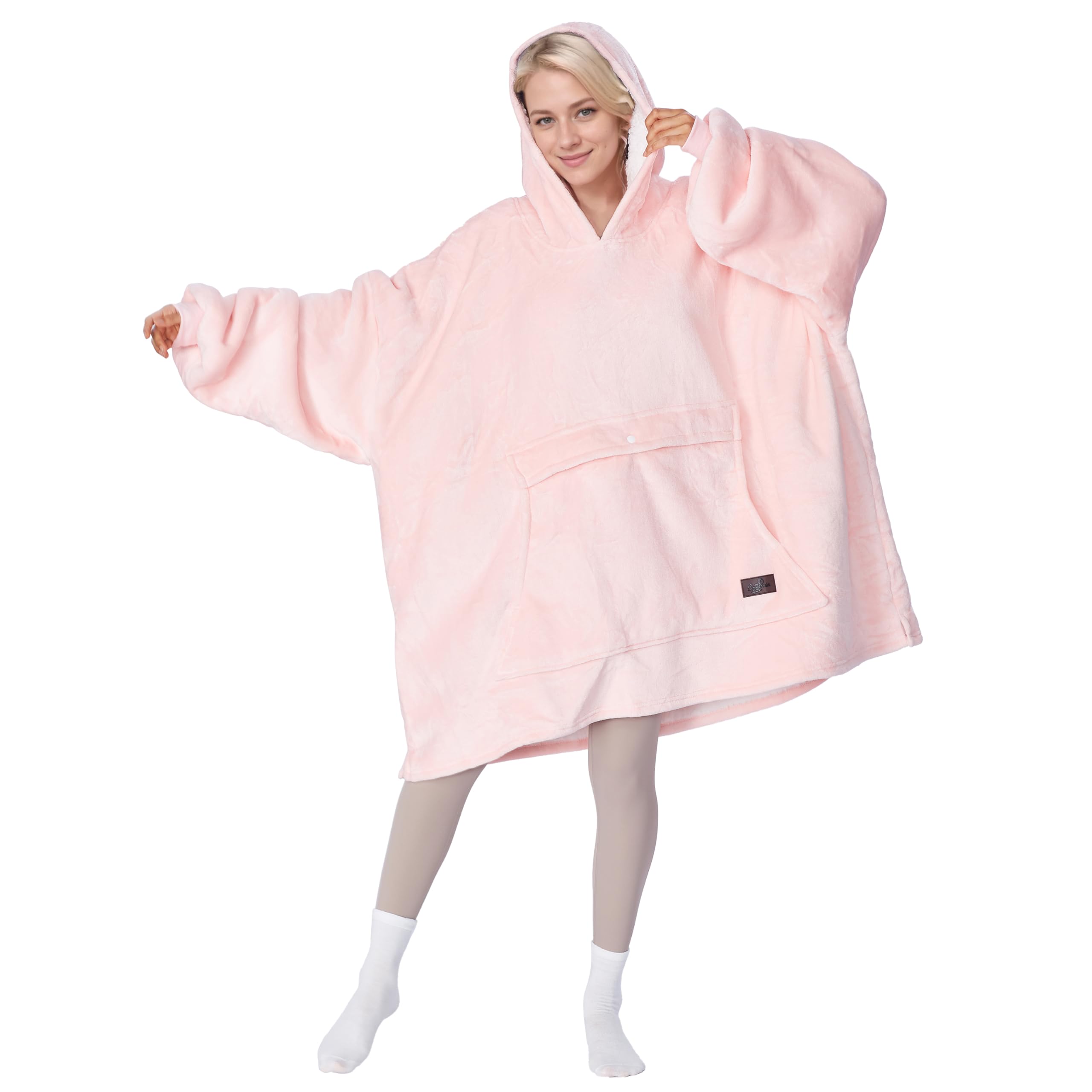 Pink Oversized Hoodie Blanket Sweatshirt - Soft Sherpa Wearable Blanket for Women, Teens & Adults - Cozy Loungewear for Home, Gifts for Wife & Girlfriend
