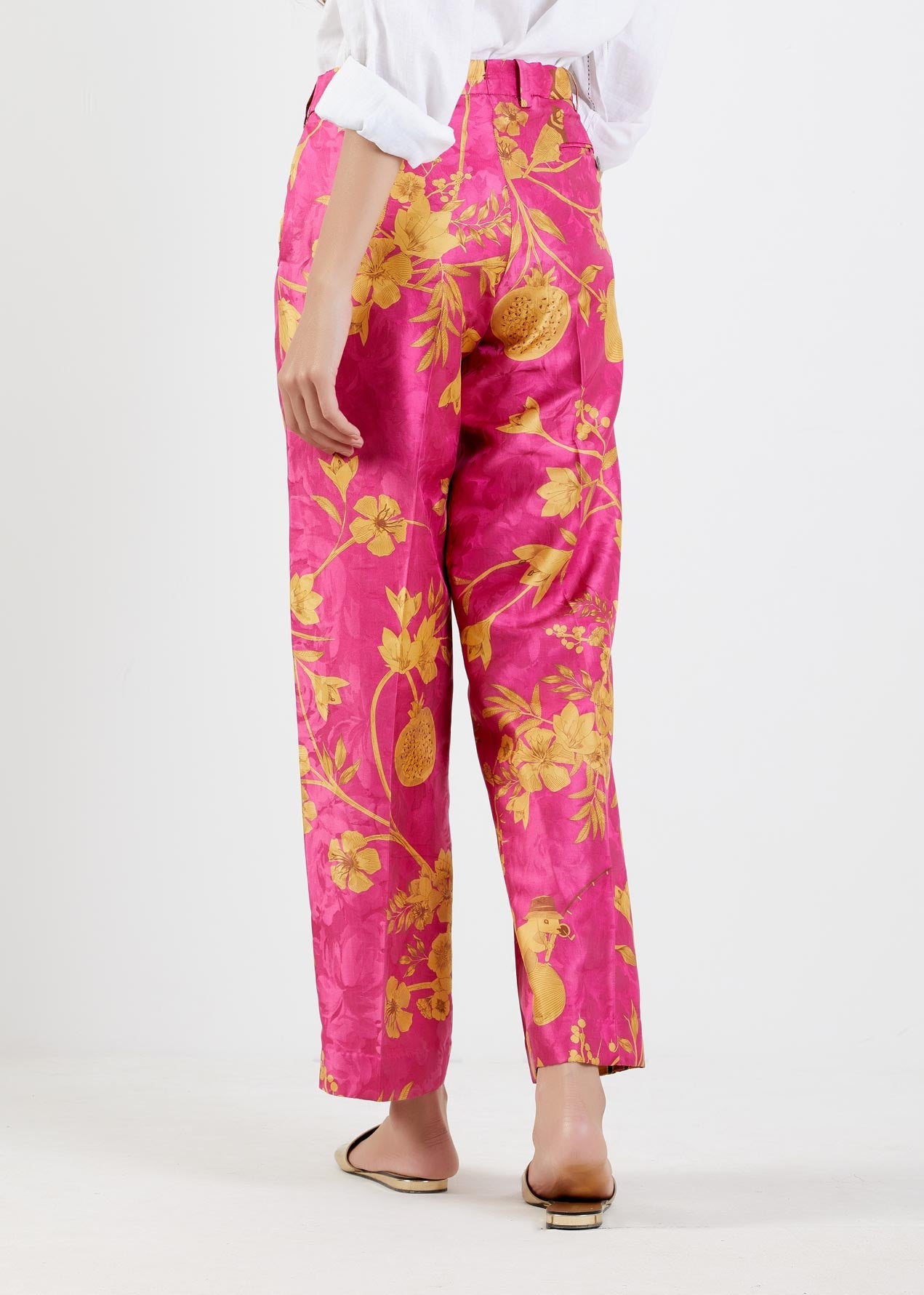 Straight Fit Trousers for Women - Luxury Silk Damask Fabric - Comfortable & Elegant Pants for Office, Party & Special Occasions