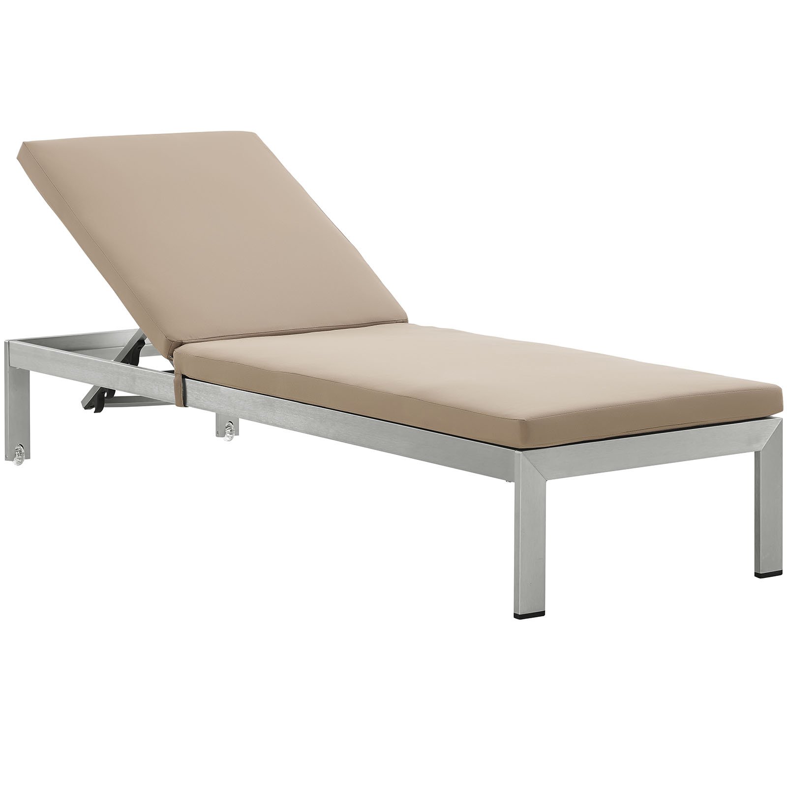 Modway Shore Outdoor Patio Aluminum Chaise Lounge Chair with Cushions - Silver Mocha - Waterproof & Rust-Resistant - Perfect for Poolside, Beach, Backyard & Patio Relaxation