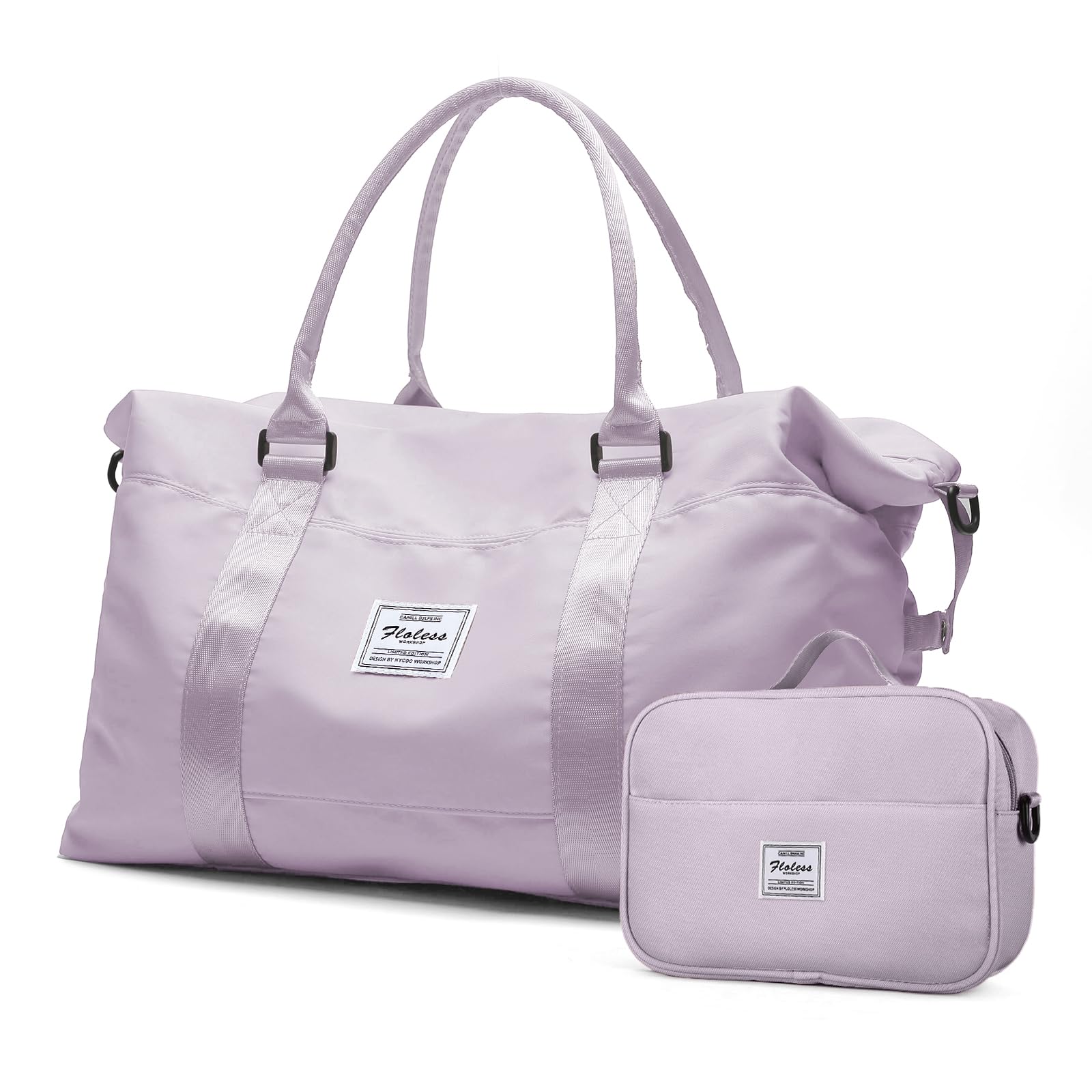 Light Purple Extra Large Travel Duffel Bag with Toiletry Bag - Women's Weekender Overnight Carry-on Gym Bag with Wet Pocket - Perfect for Travel, Gym, and Weekend Getaways