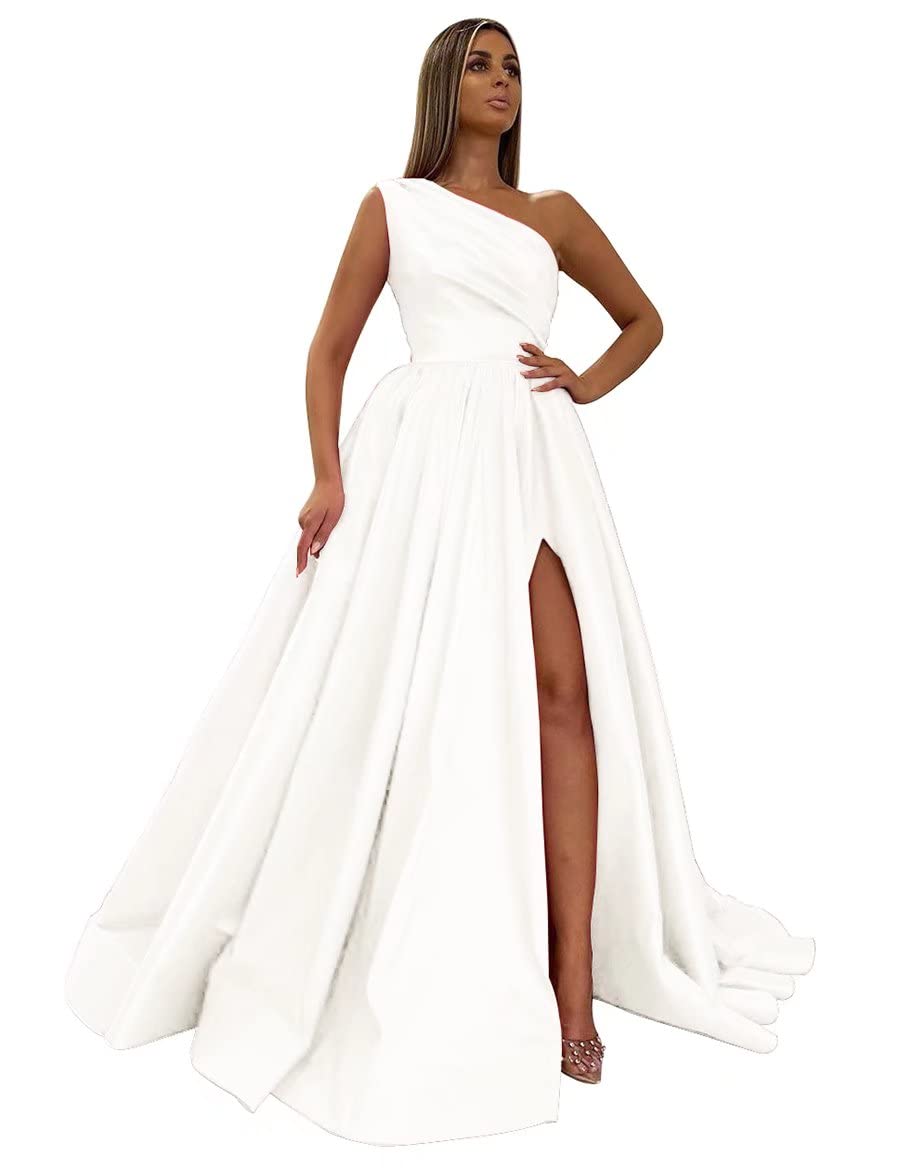 Elegant One Shoulder Prom Dresses for Women - Long Satin Formal Evening Gowns with High Slit | Perfect for Homecoming, Cocktail Parties & Special Occasions