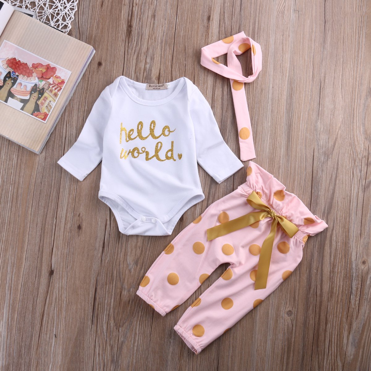 **Baby Girl Fall Winter Outfits - Long Sleeve Letter Printed Romper Pants & Headband Set - Newborn Infant Clothes for Photo Shoots, Holidays & Daily Wear**