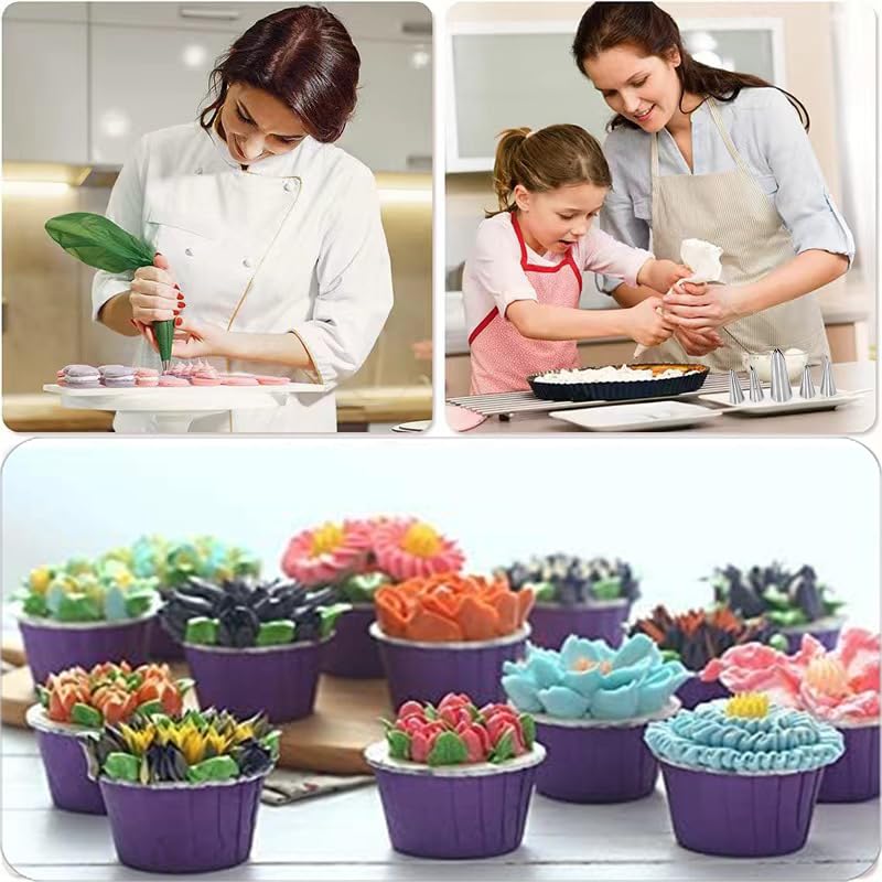 6 Pcs Leaf Icing Nozzles - Stainless Steel Cake Decorating Tips for Baking, Pastry & Fondant - with Cleaning Brush - Perfect for DIY Desserts & Party Cakes