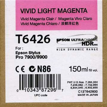 Epson T642600 150ml Ultrachrome HDR Vivid Light Magenta Ink Cartridge for Epson 7900/7890/9890/9900 Printers - Perfect for Photo Printing, Fine Art Reproduction & Professional Graphics