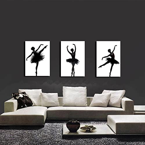TY-pic2020 Ballet Girl Canvas Painting - Set of 3 Black and White Ballet Dancers Wall Art (11.8x15.75 Inches) for Yoga Room, Girls Bedroom Decor, Women's Home Decor - Perfect for Dance Studios, Nursery Rooms & Gift Ideas