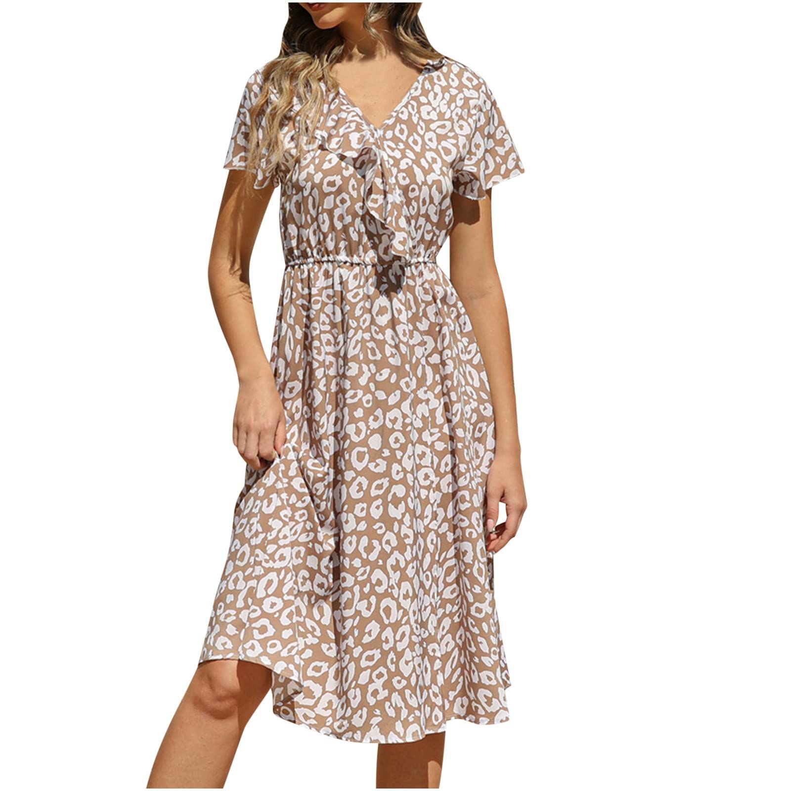 2023 Women's Summer Dresses - Floral Boho Chiffon V-Neck Short Sleeve Beach Dress | Casual Wedding Guest Outfit & Vacation Wear | Perfect for Beach Parties, Date Nights and Summer Events