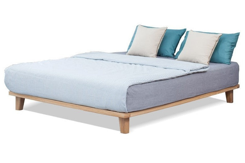 Solid Oak Wood Platform Bed Frame - No Headboard - Queen Size - Modern Minimalist Bedroom Furniture for Small Spaces & Apartments