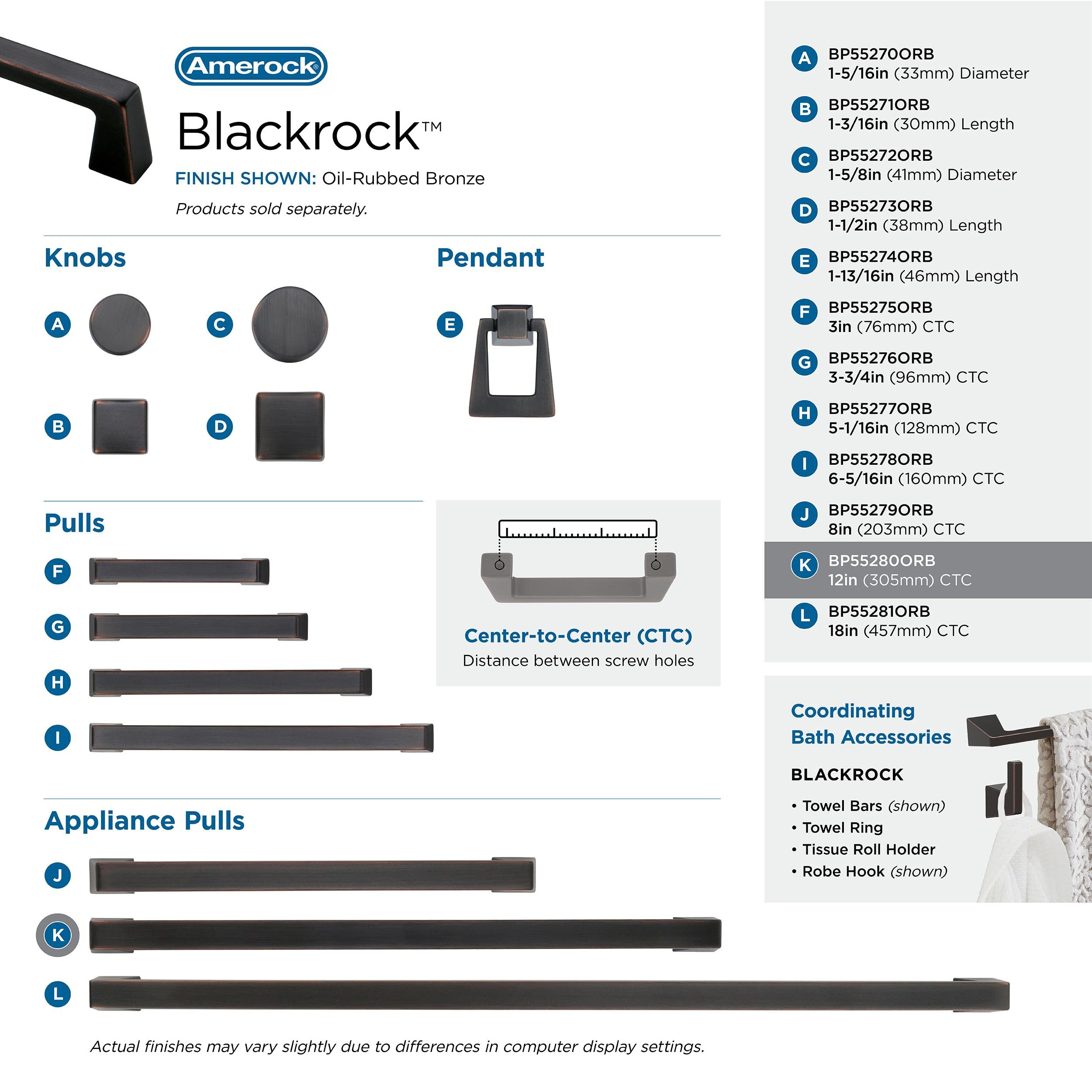 Amerock Blackrock 12 Inch Oil Rubbed Bronze Appliance Pull - 1 Pack Cabinet Hardware for Kitchen Drawer & Cabinet Handles (305mm Center to Center) - Perfect for Modern Home Renovation and Furniture Upgrade