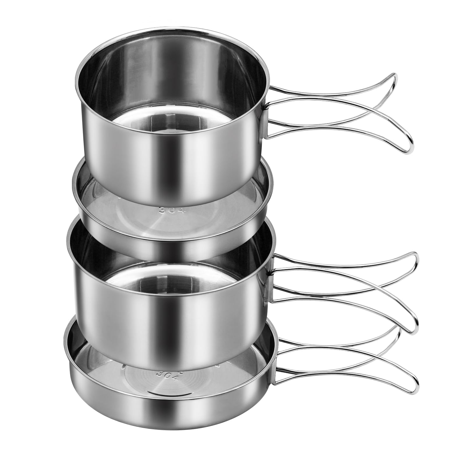 Premium 18/8 Stainless Steel Camping Cookware Set - 4-Piece Lightweight Backpacking Cook Pot Kit with Lid | Durable Outdoor Cooking Messware for Camping, Hiking, Picnics & Emergency Preparedness