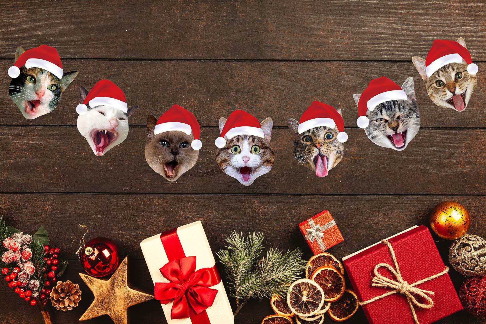Festive Cat Christmas Garland - Adorable Face Hanging Decorations for Holiday Tree, Perfect Xmas Gift for Cat Lovers - Ideal for Home, Office & Christmas Party Decor